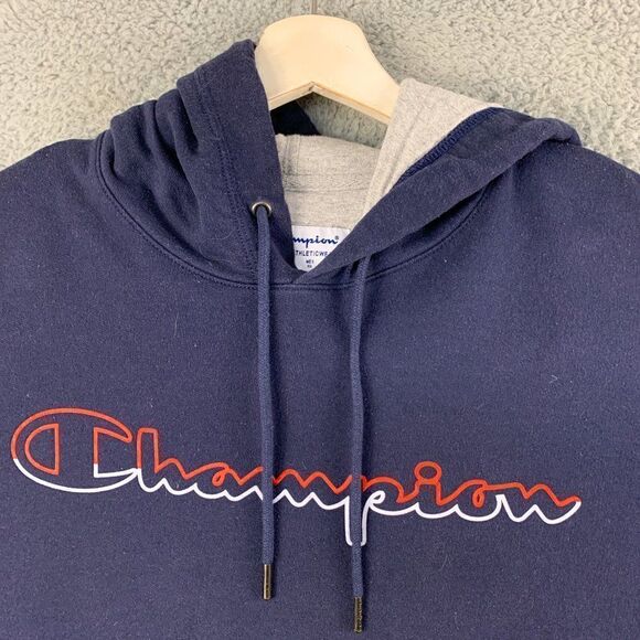 Champion Spellout Hoodie Mens Extra Large Blue Sweatshirt Outdoor Athletic Gym - Picture 2 of 12